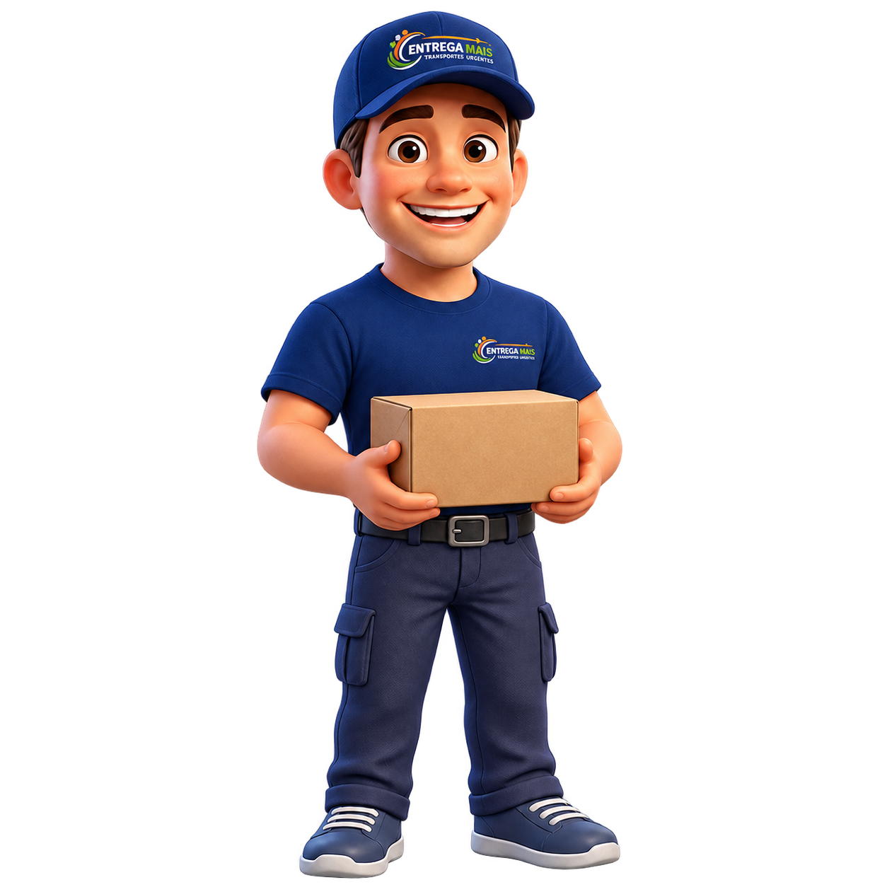 Mascote da Entrega Mais segurando uma encomenda